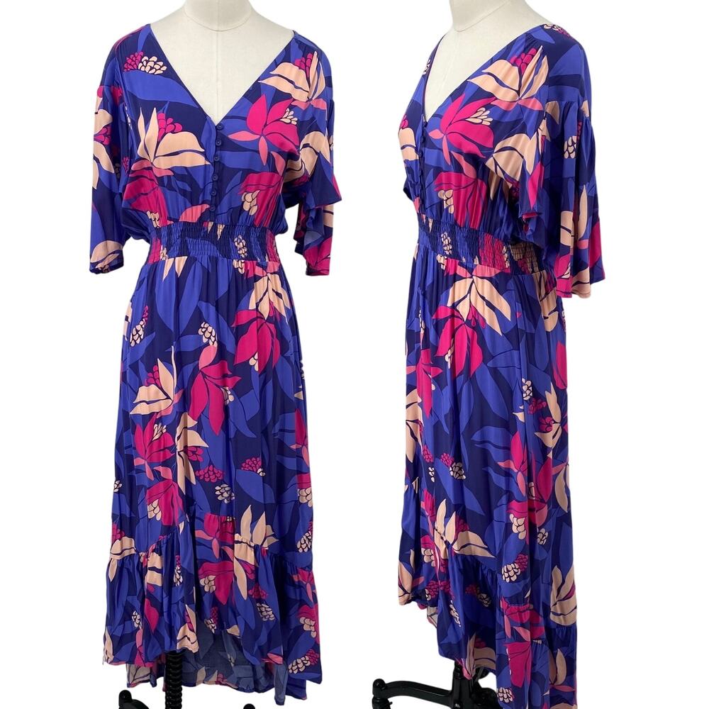 Abel the Label Santa Cruz Dress Floral Print Hi Low Maxi Fit & Flare Purple M